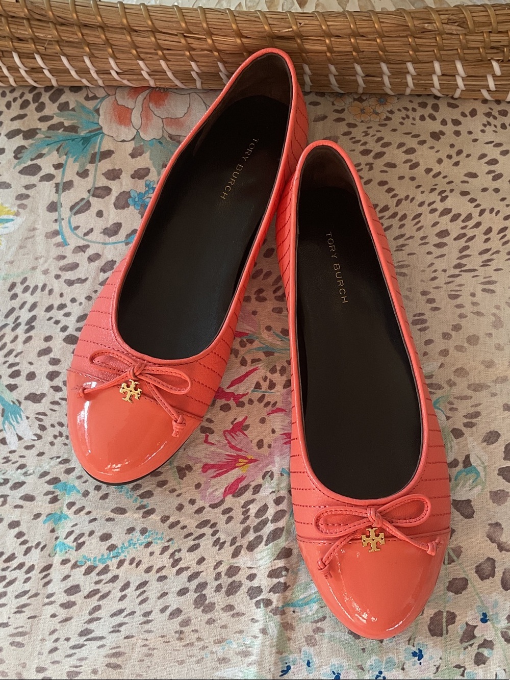 Tory Burch Coral Patent Bow Ballet Flats